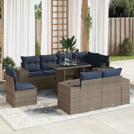 sofasæt til haven 9 dele med hynder polyrattan akacietræ grå