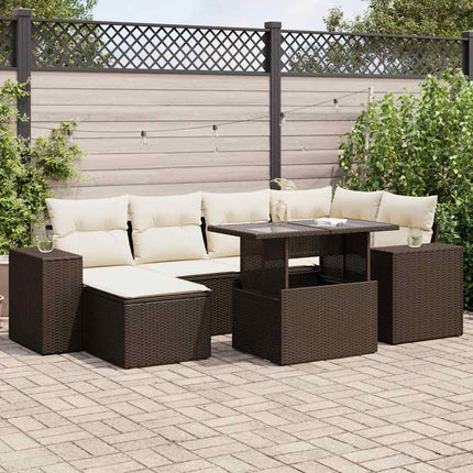 sofasæt til haven 7 dele med hynder polyrattan brun
