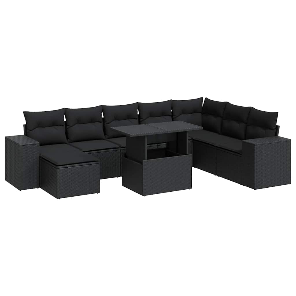 sofasæt til haven 9 dele med hynder polyrattan sort