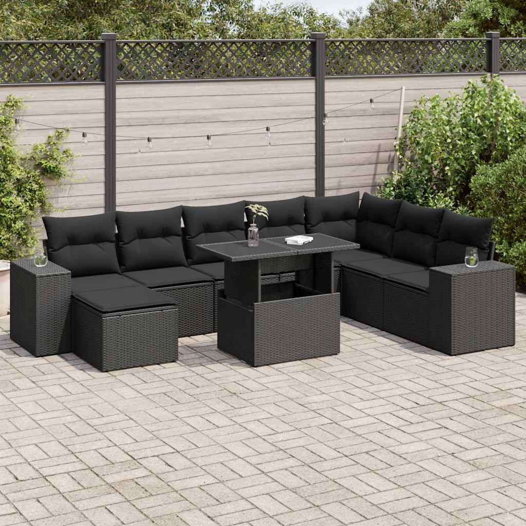 sofasæt til haven 9 dele med hynder polyrattan sort