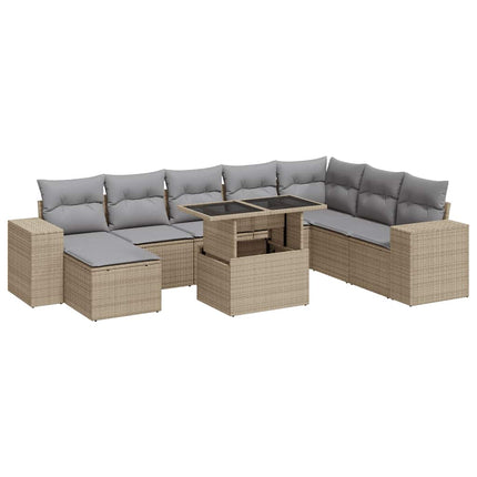 sofasæt til haven 9 dele med hynder polyrattan beige