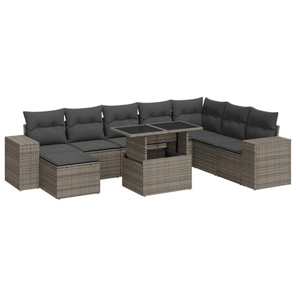 sofasæt til haven 9 dele med hynder polyrattan grå