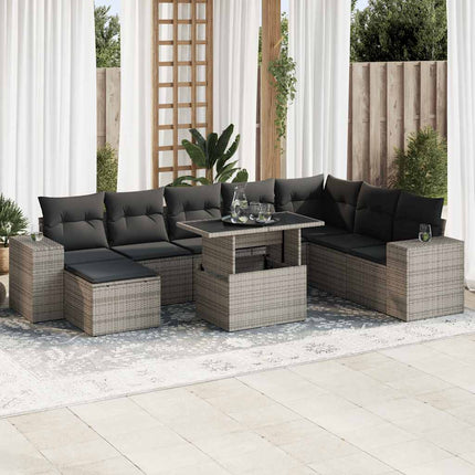 sofasæt til haven 9 dele med hynder polyrattan grå