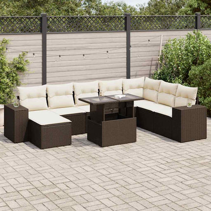 sofasæt til haven 9 dele med hynder polyrattan brun