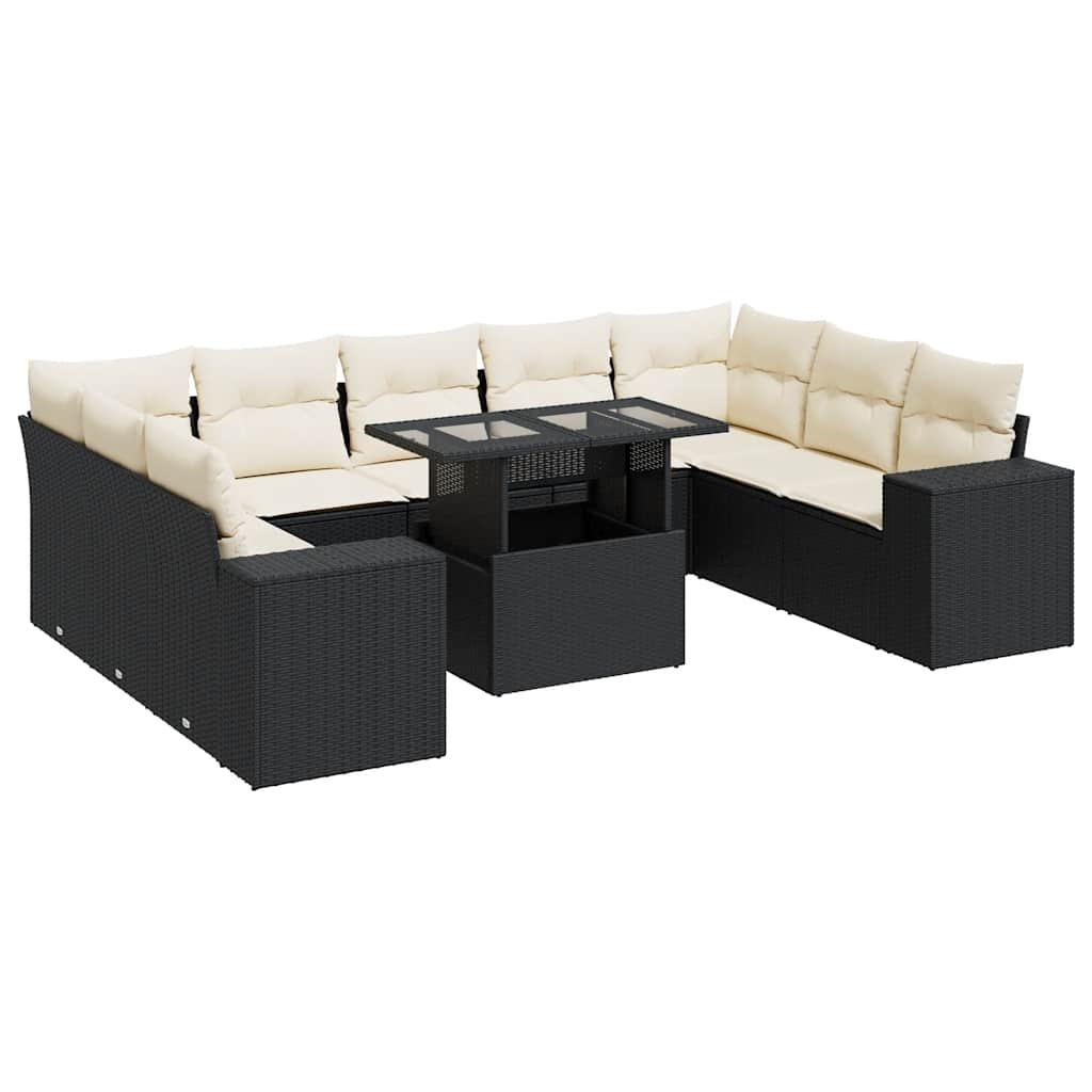 sofasæt til haven 10 dele med hynder polyrattan sort