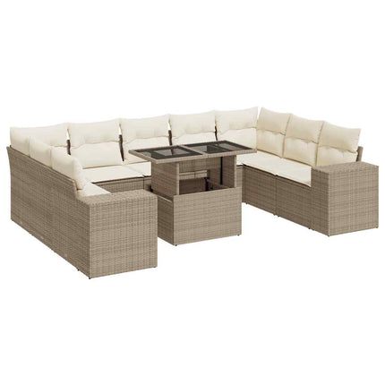 sofasæt til haven 10 dele med hynder polyrattan beige
