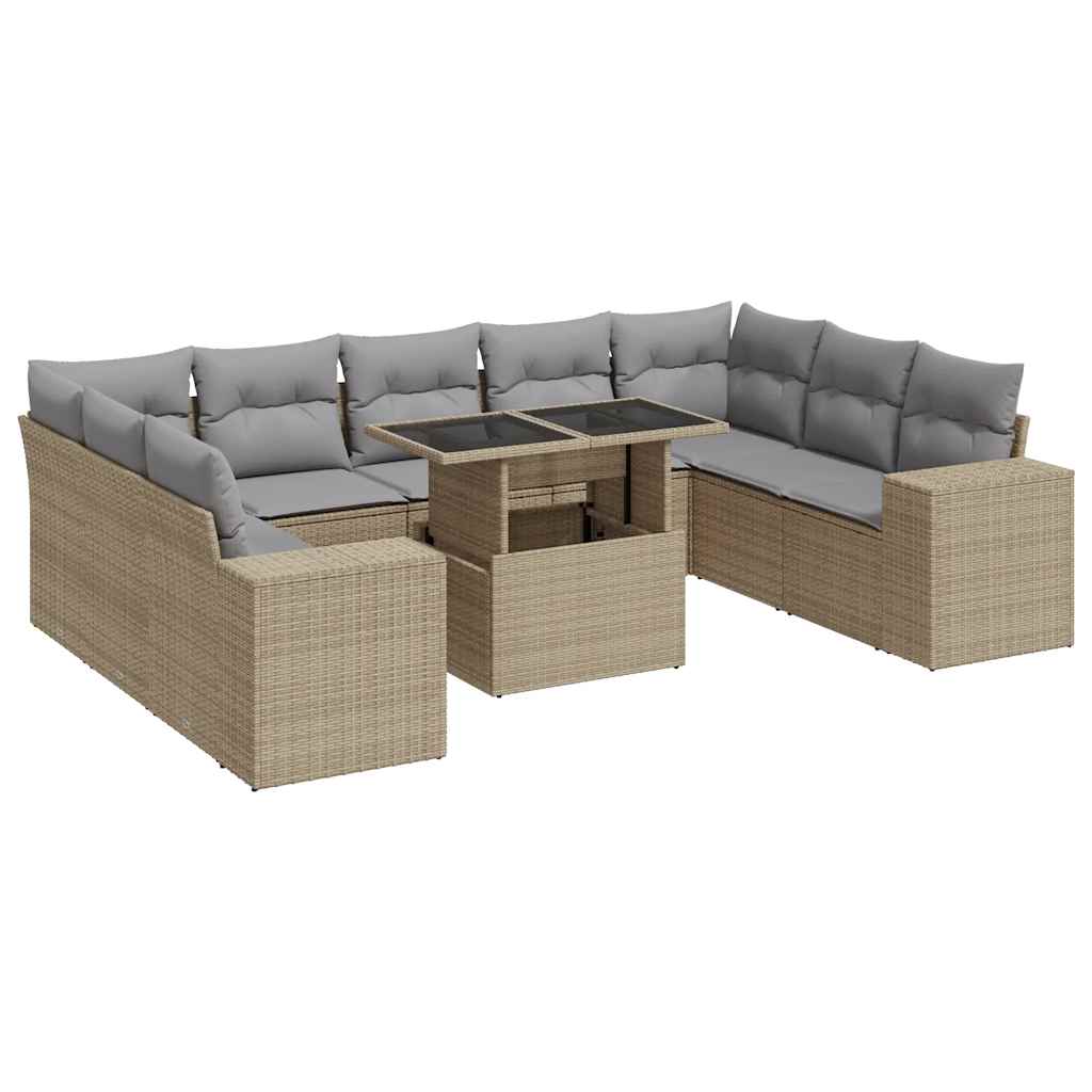 sofasæt til haven 10 dele med hynder polyrattan beige