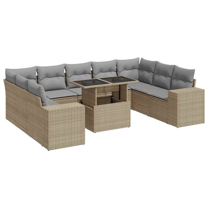 sofasæt til haven 10 dele med hynder polyrattan beige