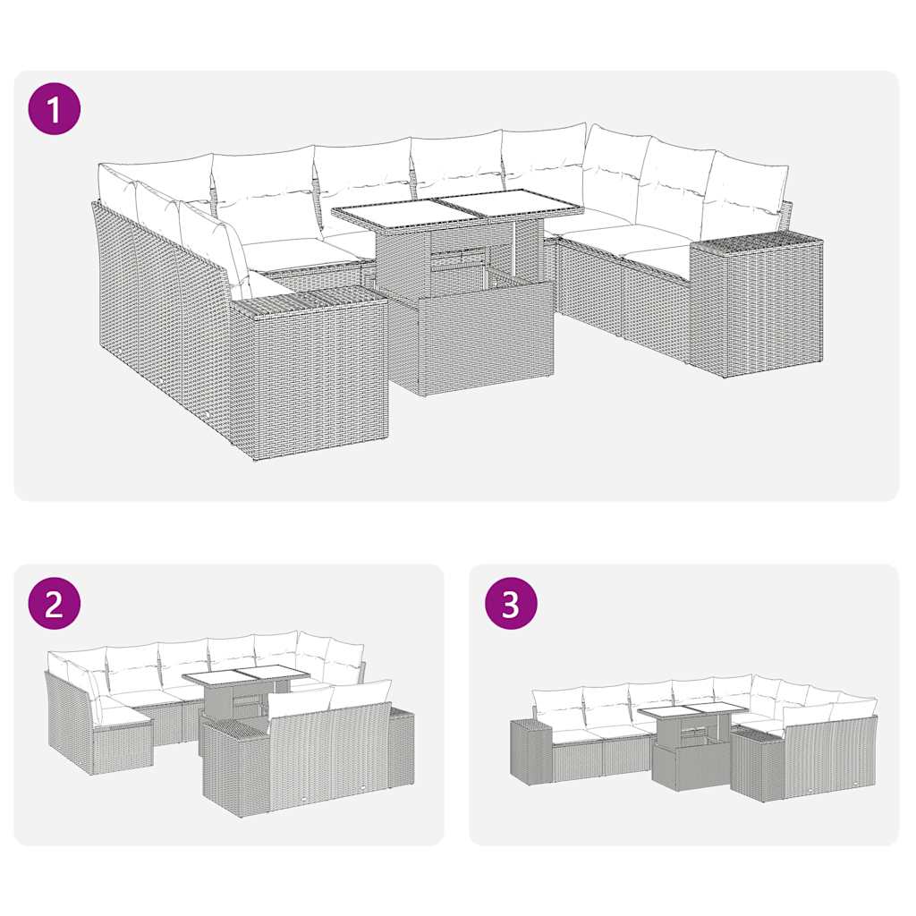 sofasæt til haven 10 dele med hynder polyrattan beige