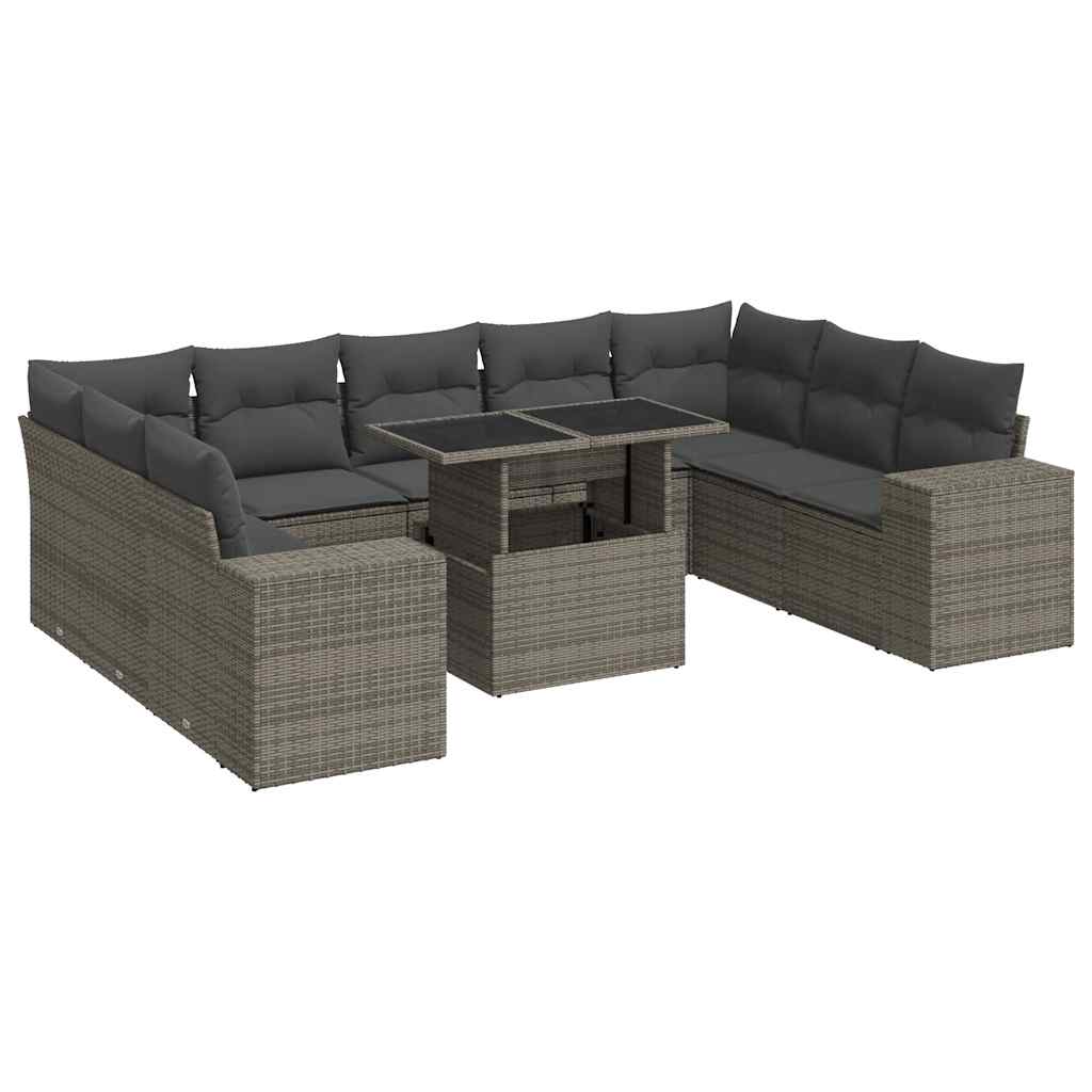 sofasæt til haven 10 dele med hynder polyrattan grå