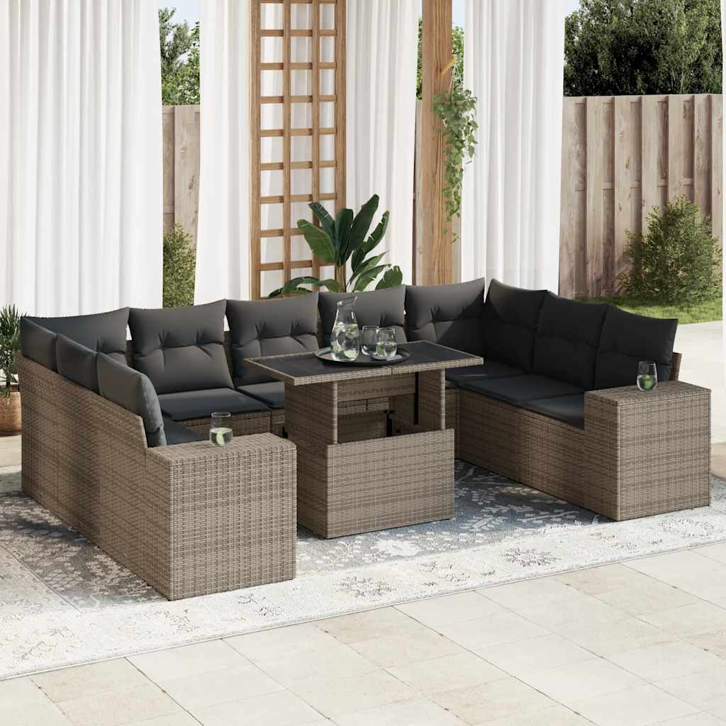 sofasæt til haven 10 dele med hynder polyrattan grå