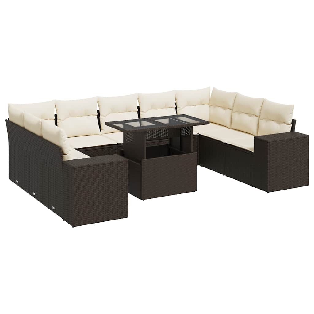 sofasæt til haven 10 dele med hynder polyrattan brun