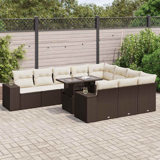 loungesæt til haven 11 dele med hynder polyrattan brun