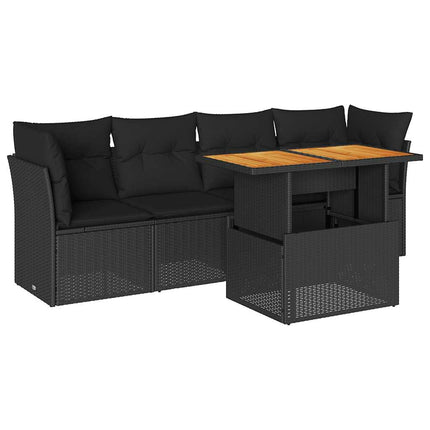 sofasæt til haven 5 dele med hynder polyrattan sort