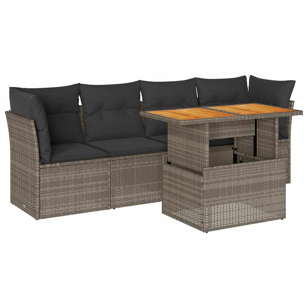 sofasæt 5 dele med hynder polyrattan grå
