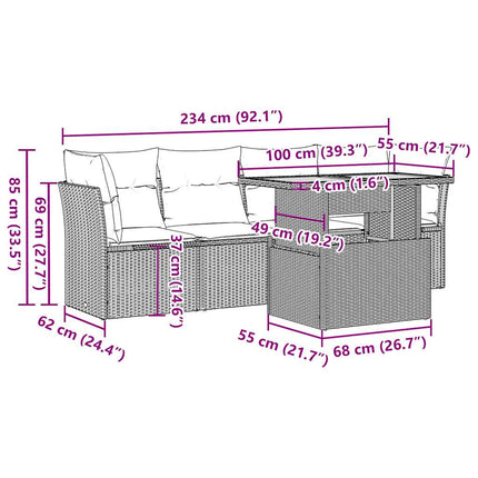 sofasæt 5 dele med hynder polyrattan grå