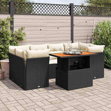sofasæt til haven 7 dele med hynder polyrattan sort