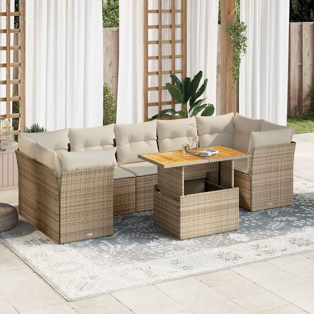sofasæt til haven 8 dele med hynder polyrattan beige