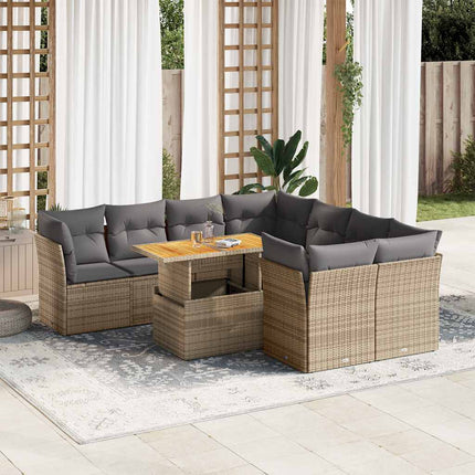 sofasæt til haven 9 dele med hynder polyrattan beige