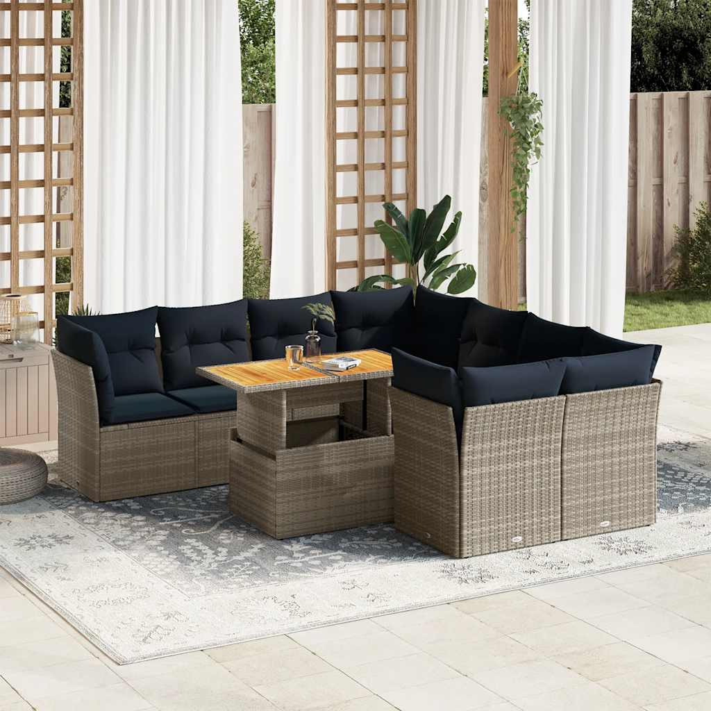 sofasæt til haven 9 dele med hynder polyrattan grå