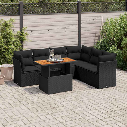 sofasæt til haven 7 dele med hynder polyrattan sort