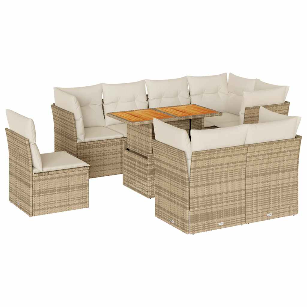sofasæt til haven 9 dele med hynder polyrattan beige