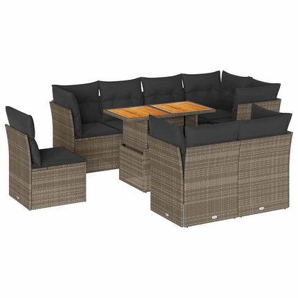 sofasæt til haven 9 dele med hynder polyrattan grå