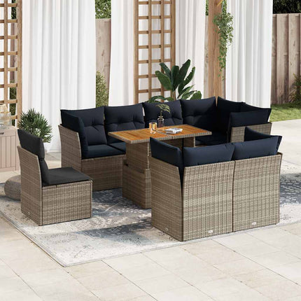 sofasæt til haven 9 dele med hynder polyrattan grå