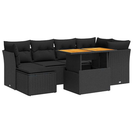 sofasæt til haven 7 dele med hynder polyrattan sort