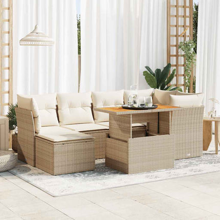 sofasæt til haven 7 dele med hynder polyrattan beige