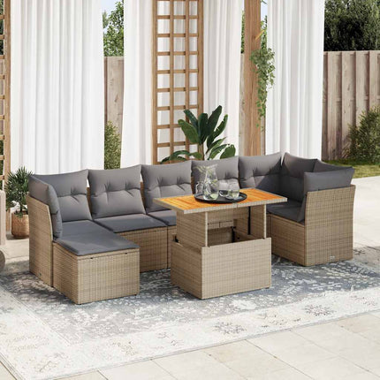 sofasæt til haven 8 dele med hynder polyrattan beige