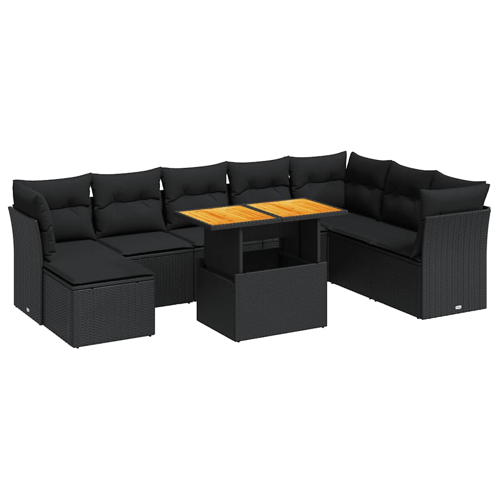 sofasæt til haven 9 dele med hynder polyrattan sort