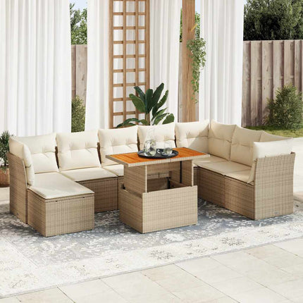 sofasæt til haven 9 dele med hynder polyrattan beige