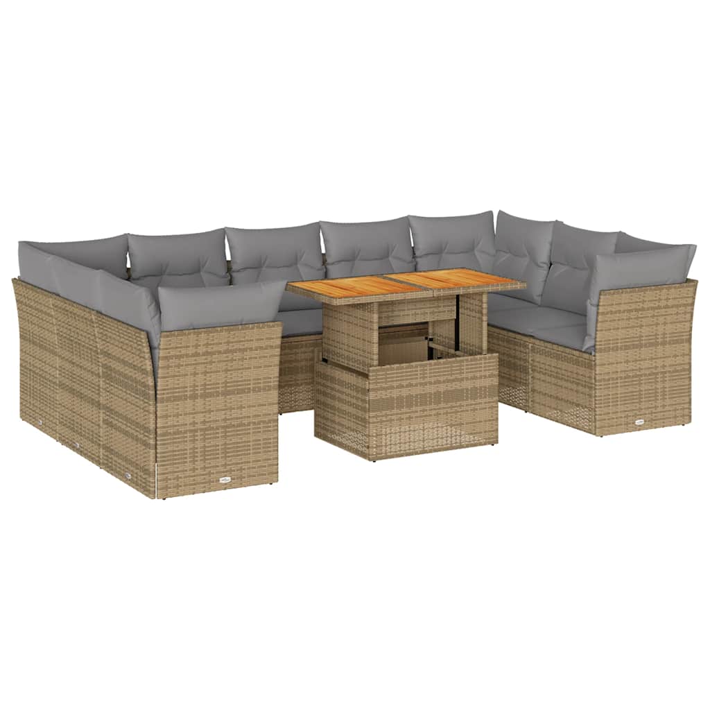 sofasæt til haven 10 dele med hynder polyrattan beige