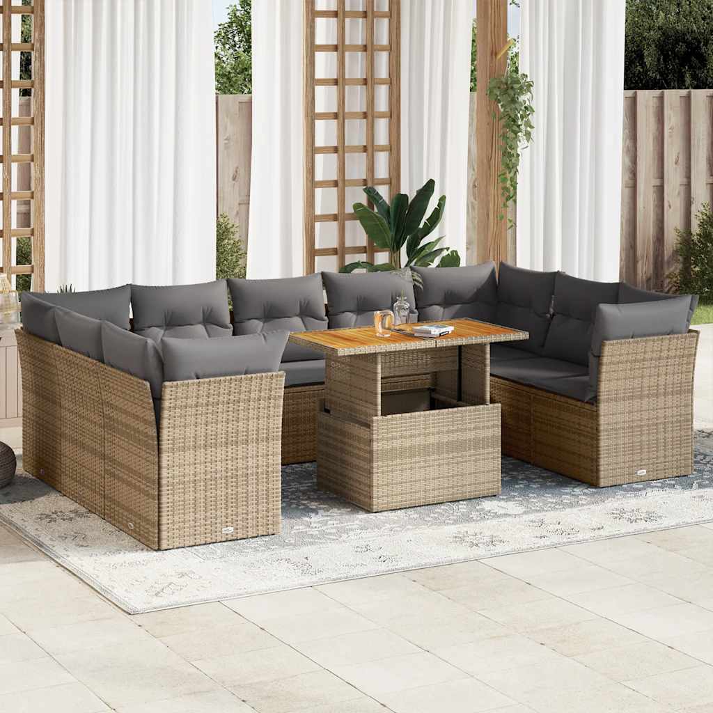 sofasæt til haven 10 dele med hynder polyrattan beige