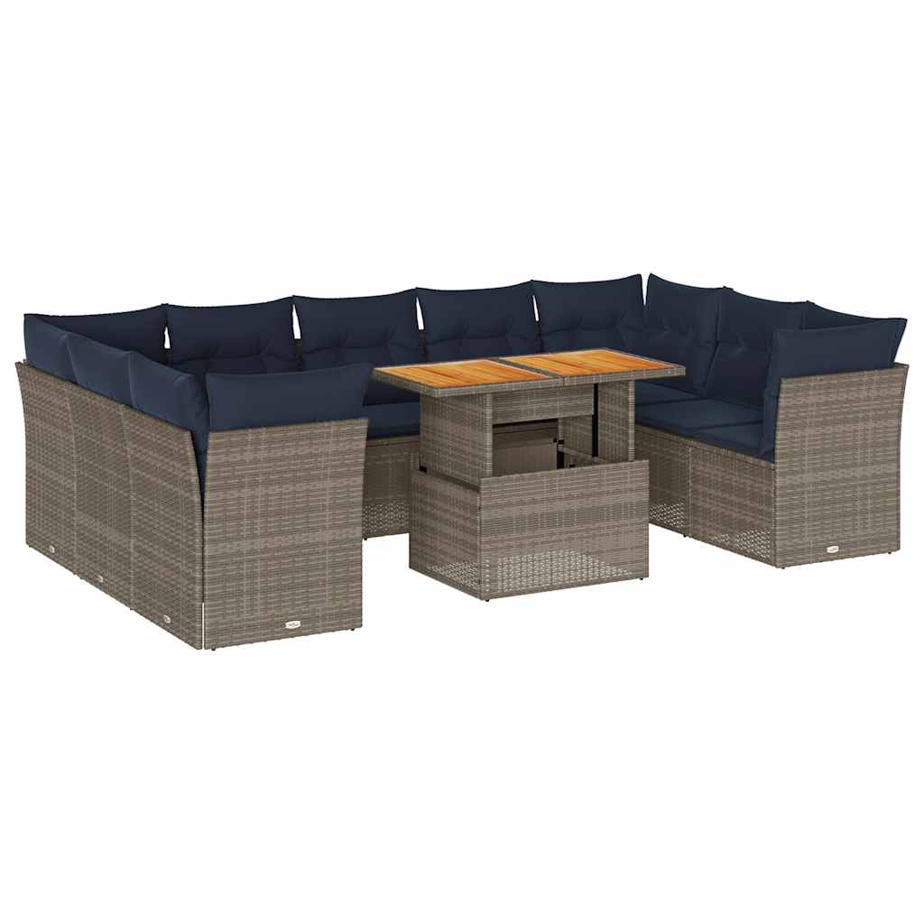 sofasæt til haven 10 dele med hynder polyrattan grå