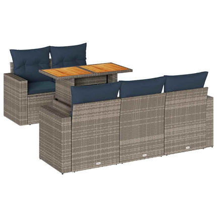 sofasæt til haven 6 dele med hynder polyrattan grå