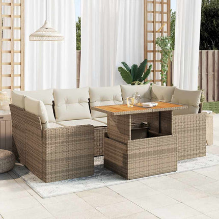 sofasæt til haven 7 dele med hynder polyrattan beige