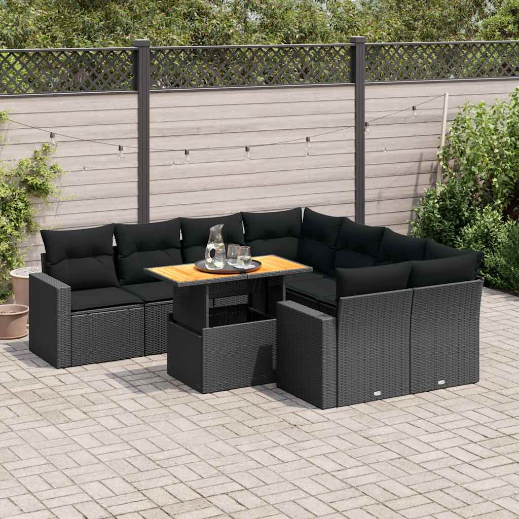 sofasæt til haven 9 dele med hynder polyrattan sort