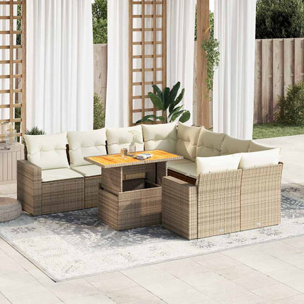 sofasæt til haven 9 dele med hynder polyrattan beige