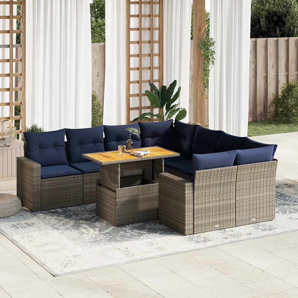 sofasæt til haven 9 dele med hynder polyrattan grå
