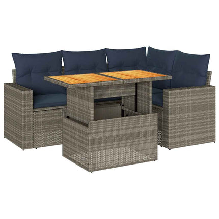 sofasæt 5 dele med hynder polyrattan grå