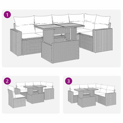sofasæt til haven 6 dele med hynder polyrattan grå