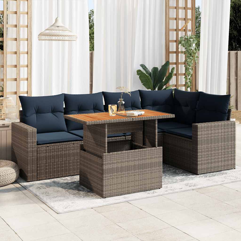 sofasæt til haven 6 dele med hynder polyrattan grå