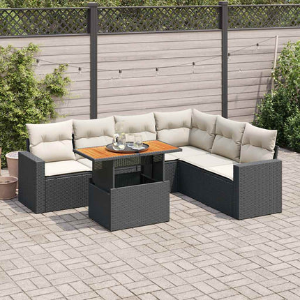 sofasæt til haven 7 dele med hynder polyrattan sort