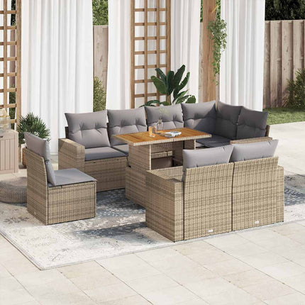 sofasæt til haven 9 dele med hynder polyrattan beige
