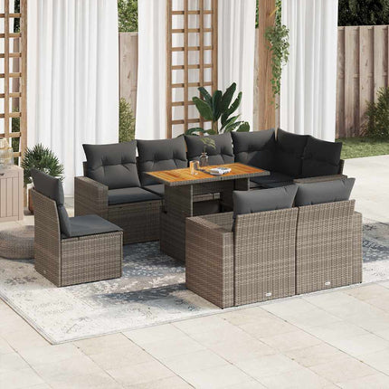 sofasæt til haven 9 dele med hynder polyrattan grå
