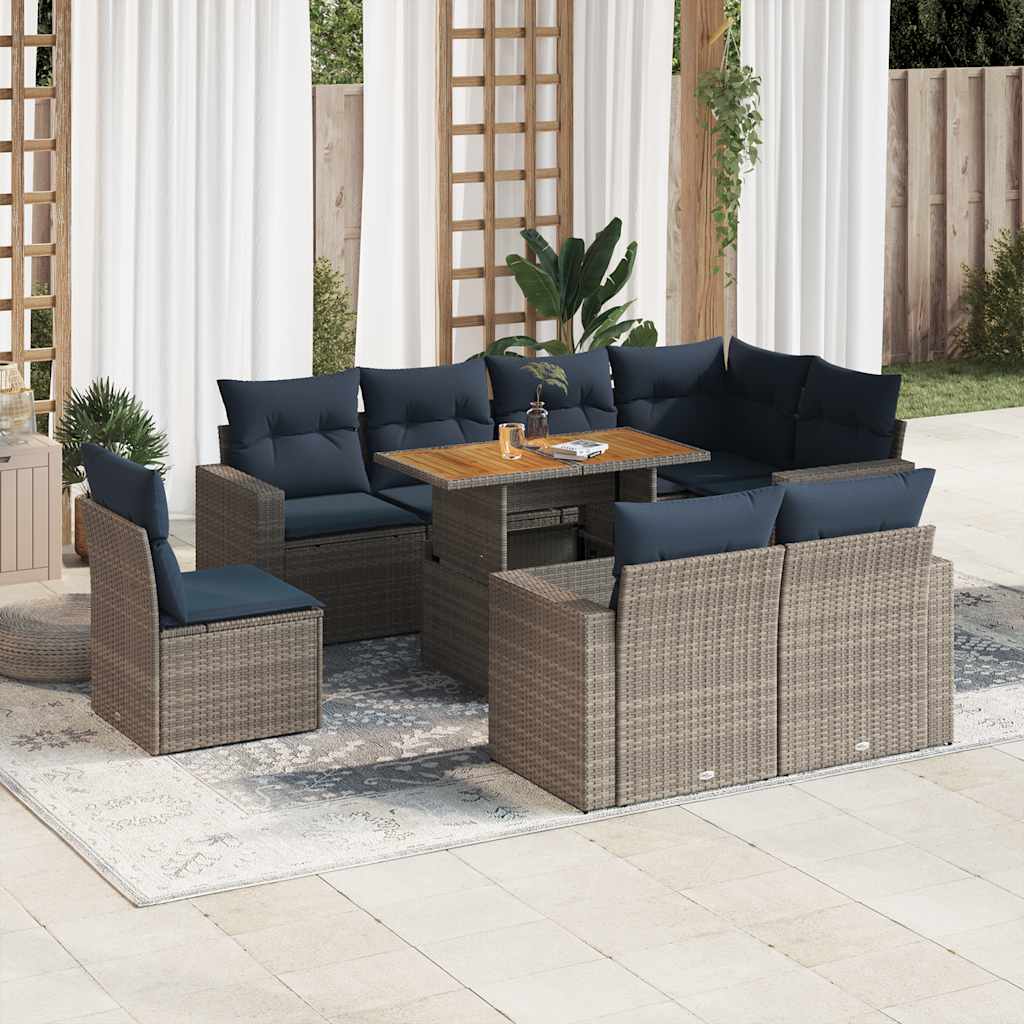 sofasæt til haven 9 dele med hynder polyrattan grå