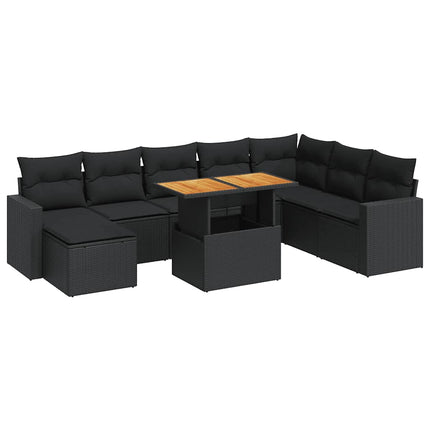 sofasæt til haven 9 dele med hynder polyrattan sort