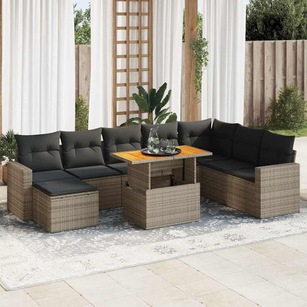sofasæt til haven 9 dele med hynder polyrattan grå